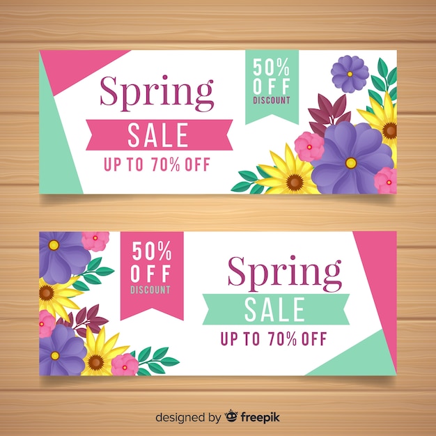 Flat flower spring sale banner