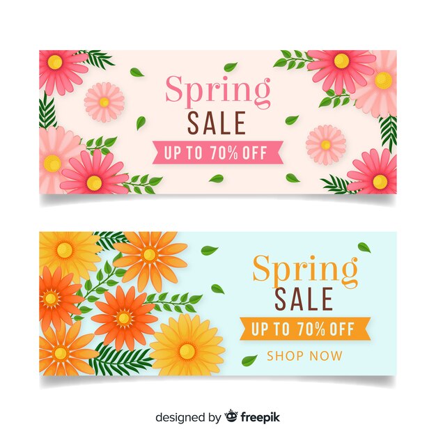 Flat flower spring sale banner