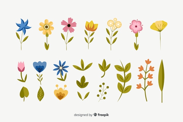 Free Vector flat flowers and leaves collection