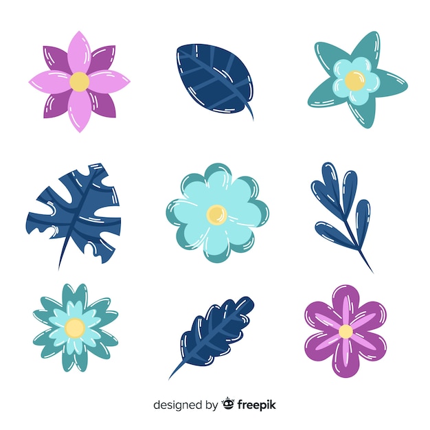 Flat flowers and leaves pack