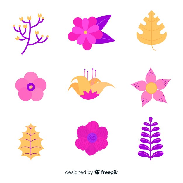 Flat flowers and leaves pack