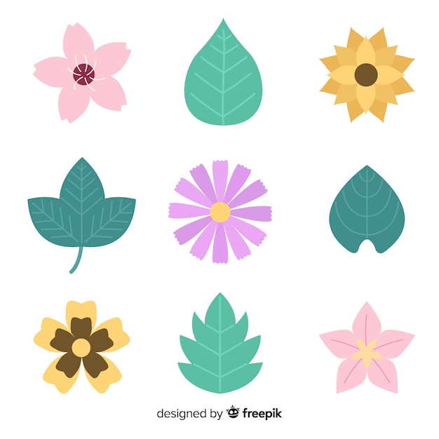 Flat flowers and leaves