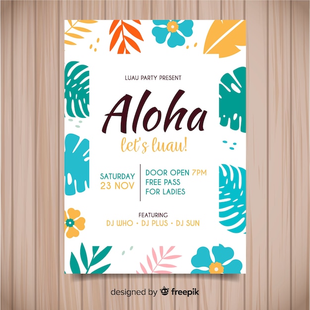 Free Vector flat flowers luau poster template