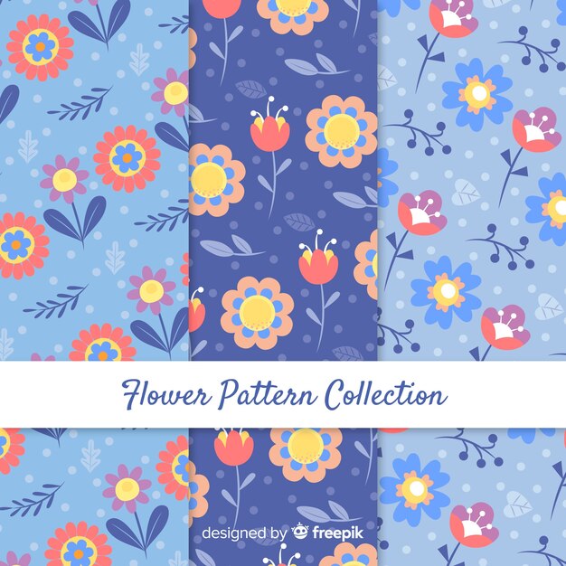 Flat flowers pattern collection