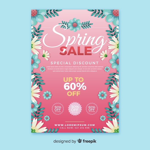 Flat flowers spring sale poster