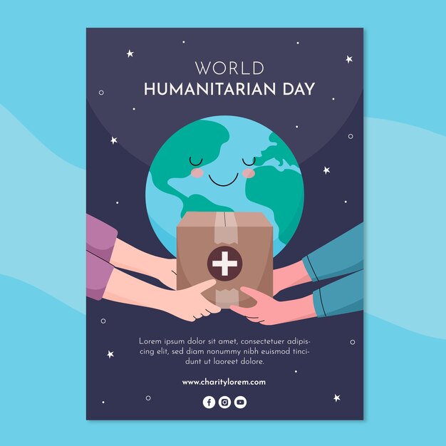 Flat flyer template for world humanitarian day celebration