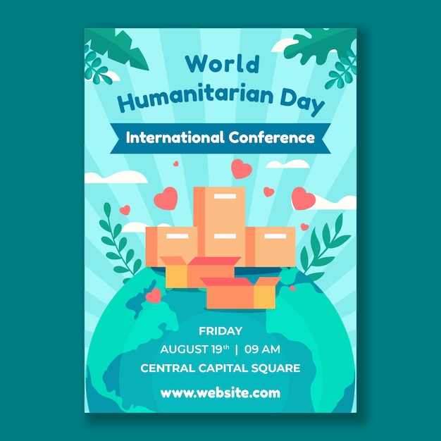 Flat flyer template for world humanitarian day celebration