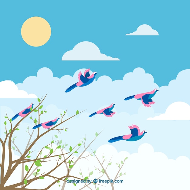 Flat flying bird background