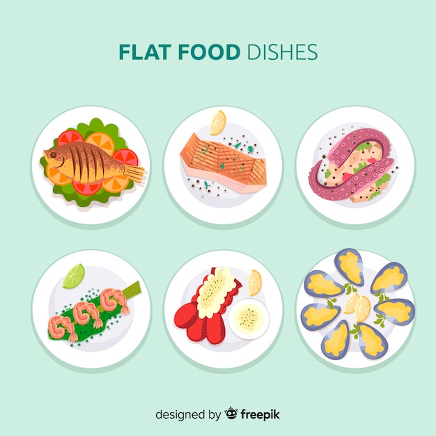 Flat food dish collection