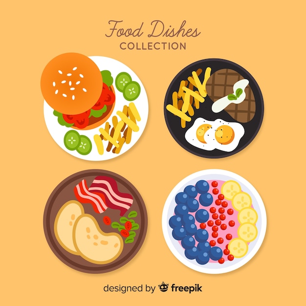 Flat food dish collection