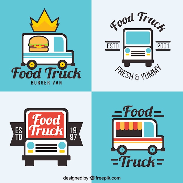 Flat food truck logos with fun style