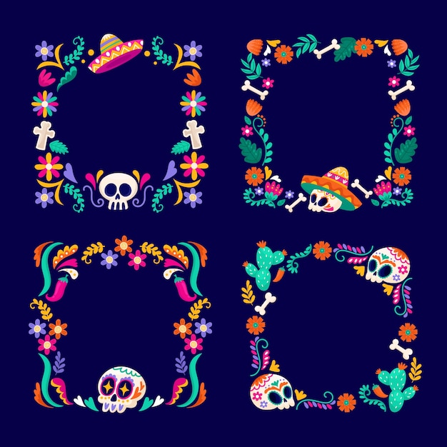 Free Vector flat frame template for dia de muertos celebration