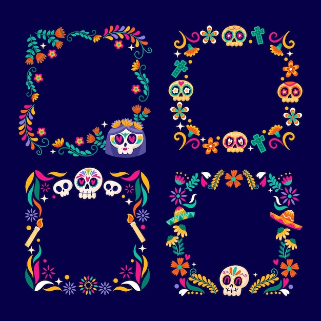 Free Vector flat frame template for dia de muertos celebration