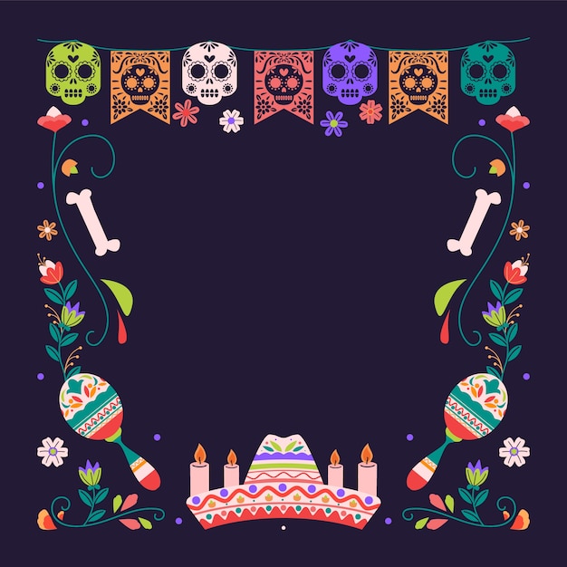 Free Vector flat frame template for dia de muertos celebration