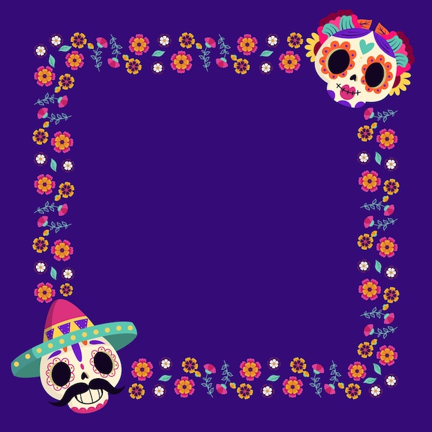 Free Vector flat frame template for dia de muertos celebration