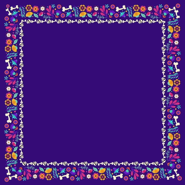 Flat frame template for dia de muertos celebration