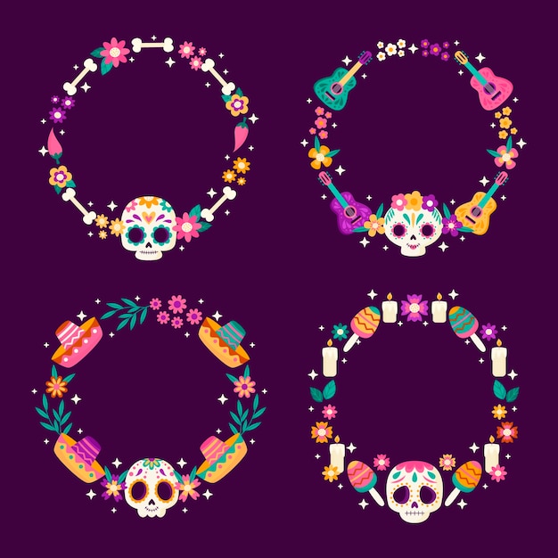 Free Vector flat frame template for dia de muertos celebration