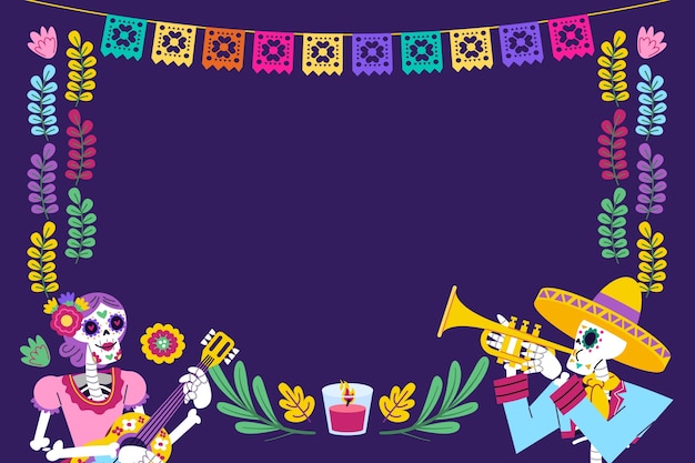 Free Vector flat frame template for dia de muertos celebration