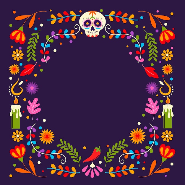 Free Vector flat frame template for dia de muertos celebration