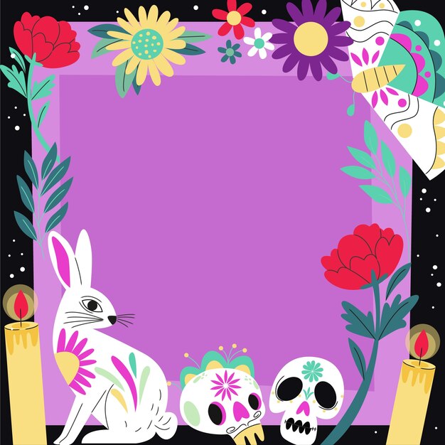 Flat frame template for dia de muertos celebration