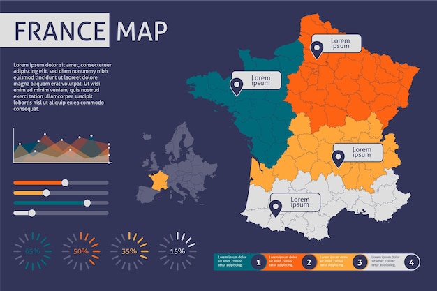 Free Vector flat france map infographic