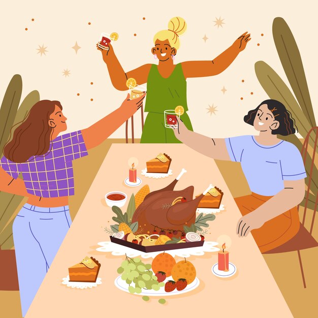 Flat friendsgiving illustration