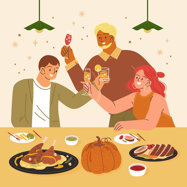 Flat friendsgiving illustration