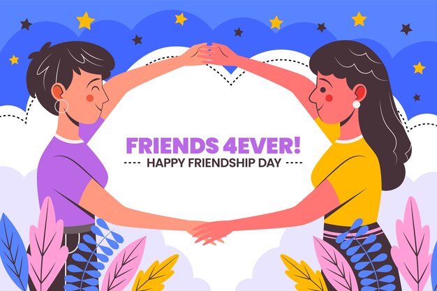 Flat friendship day background with friends holding hands