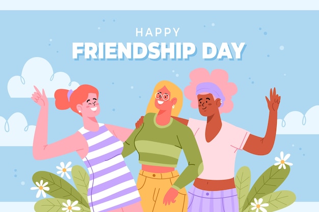 Flat friendship day background with friends