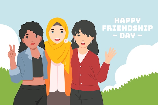 Flat friendship day background with friends