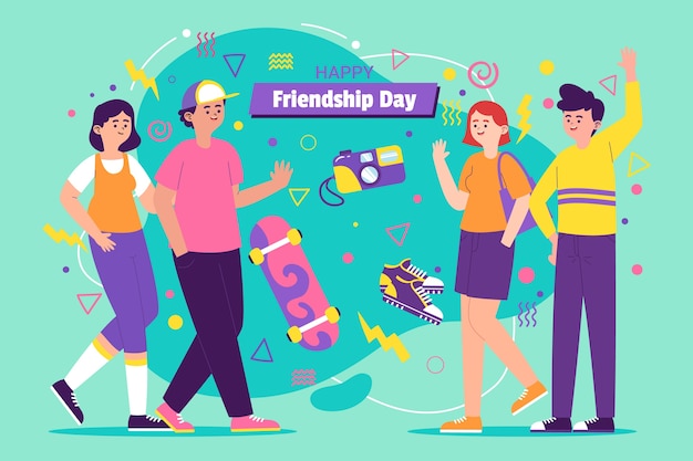 Flat friendship day background with group of friends