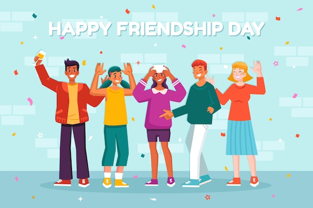 Flat friendship day background with group of friends