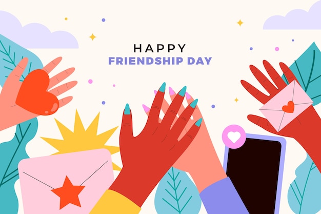 Flat friendship day background with hands