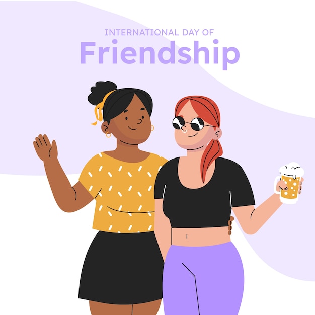 Free Vector flat friendship day illustration with friends and cocktail