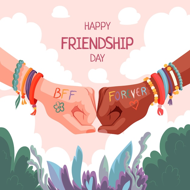 Free Vector flat friendship day illustration with friends fist bumping