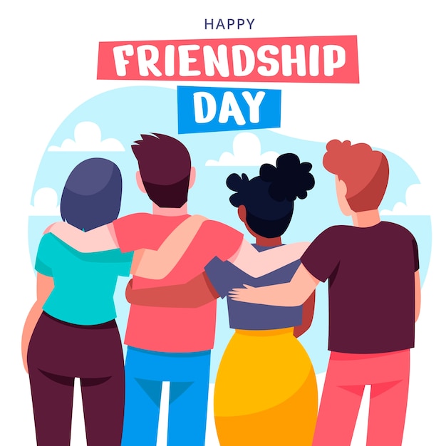 Free Vector flat friendship day illustration with friends holding each other