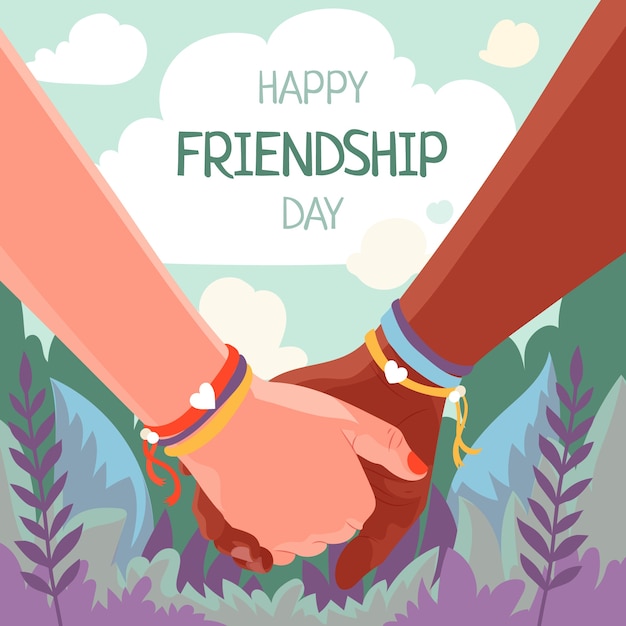 Free Vector flat friendship day illustration with friends holding hands