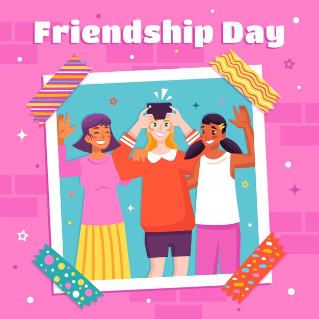 Free Vector flat friendship day illustration with friends in photo