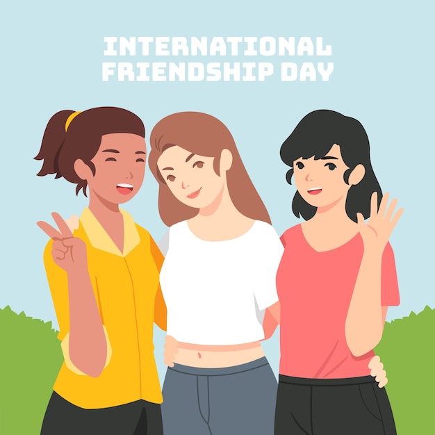 Flat friendship day illustration with friends posing for a picture