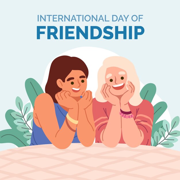 Flat friendship day illustration with friends posing