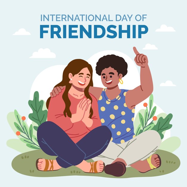 Flat friendship day illustration with friends