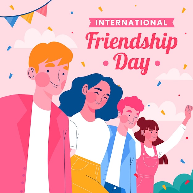 Flat friendship day illustration with group of friends