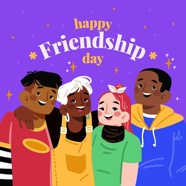 Flat friendship day illustration with group of friends