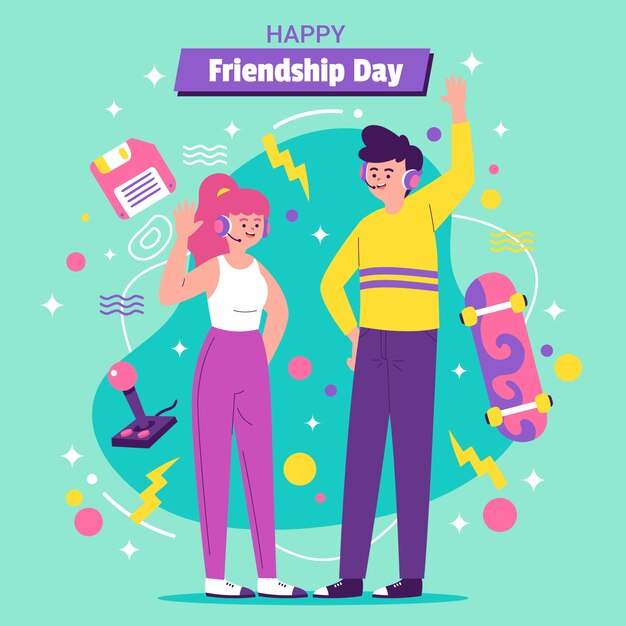 Flat friendship day illustration with group of friends