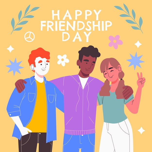 Flat friendship day illustration with group of friends