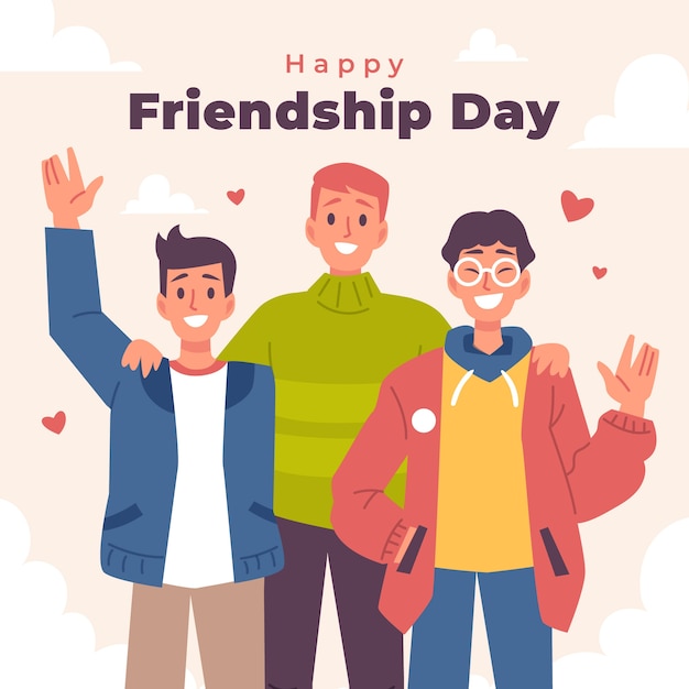 Flat friendship day illustration with group of friends