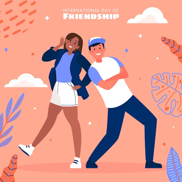 Flat friendship day illustration with group of friends