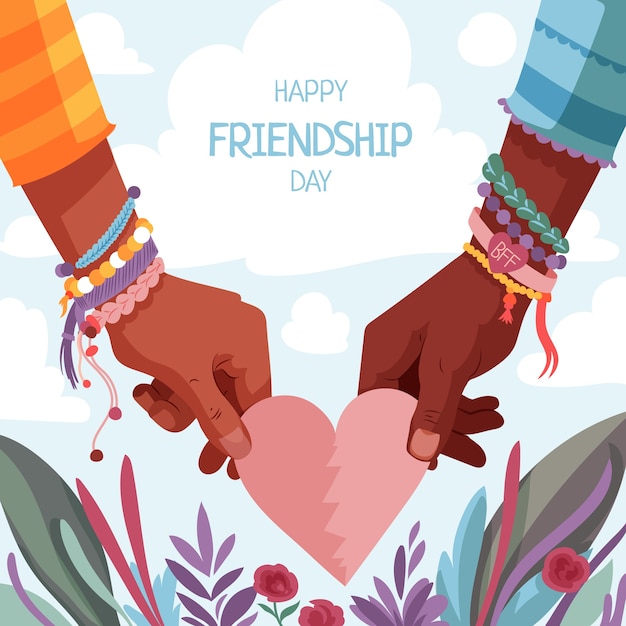 Free Vector flat friendship day illustration with hands holding heart