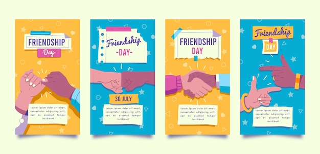 Free Vector flat friendship day instagram stories collection