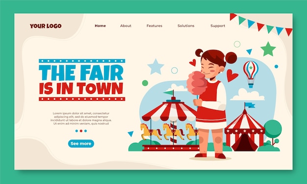 Flat funfair landing page template